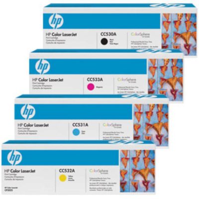 CC530A / CC531A / CC533A / CC532A Toner, Black, Cyan, Magenta, Yellow 4 Pack, CC530A